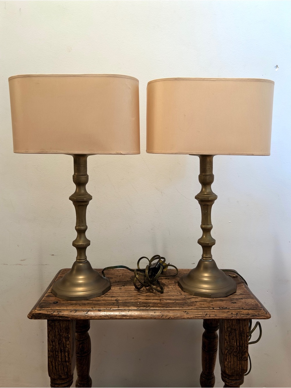 Vintage Candlestick Lamps, Small Antique Salvage Table Lamps